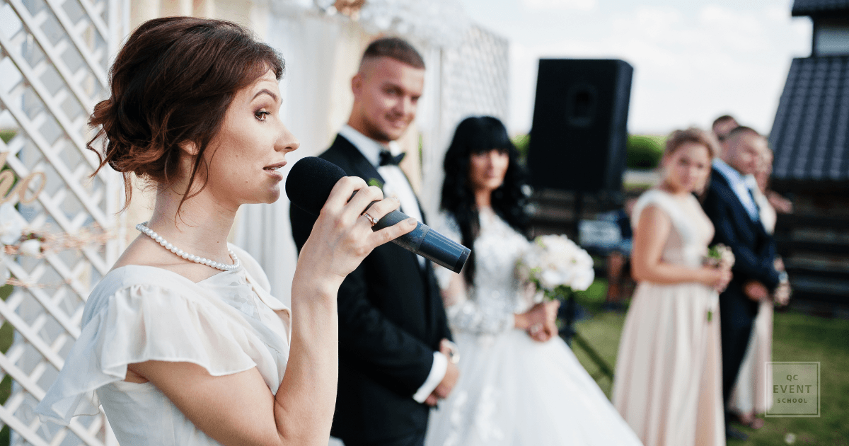 woman guest giving wedding speech wedding toast