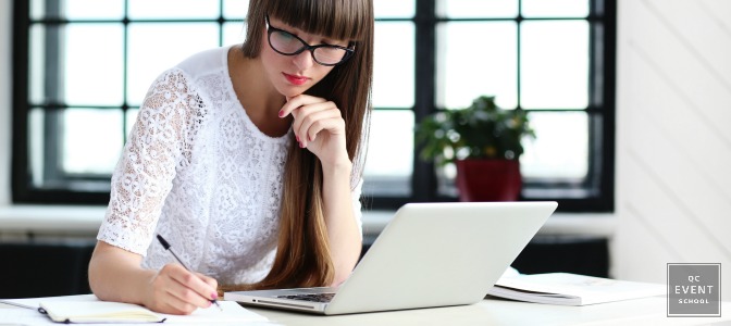 Woman studying for online event planning course