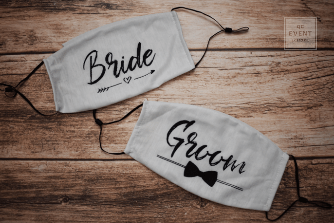 bride and groom face mask